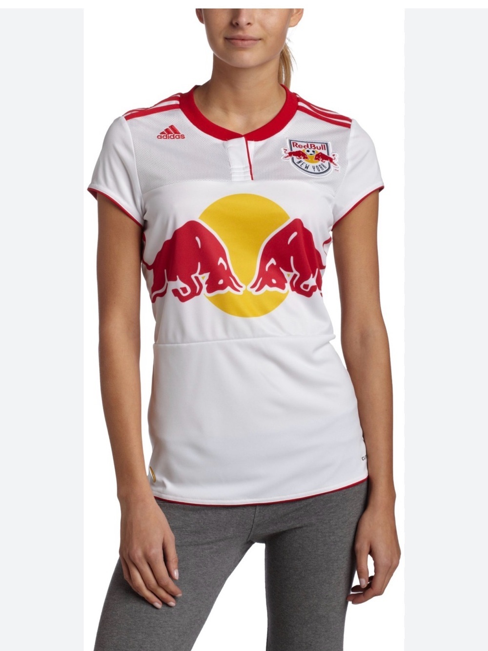 adidas White Women's New York Red Bulls Soccer Jersey with Red & Yellow Logo M - Picture 2 of 11